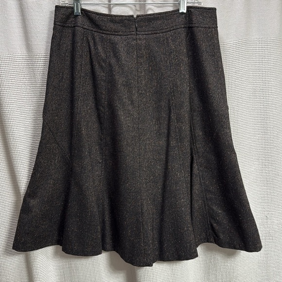 LOFT Brown Tweed wool A-Line Skirt SZ 12 fall gored swingy knee length modest - Picture 4 of 7
